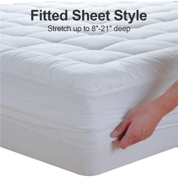 Queen Size Mattress Pad Pillow Top Mattress Cover Quilted Fitted - Picture 6 of 14